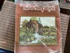 Vtg "Spring Mill Pond" Needlepoint Kit  Water Mill & Field #6807 Sunset *READ*