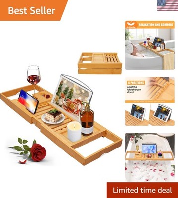 Bathtub Tray Caddy, Expandable Bamboo Bath Tray for Tub | Foldable Bath Table...