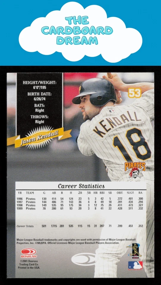 Jason Kendall 2001 Donruss 2000 Retro #53 Pittsburgh Pirates Baseball Card - Image 2 of 2