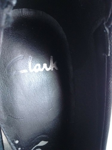 Clarks Black Leather Fabric Slip On Ankle Heel Pump Bootie Dress Women Shoes 5D - Picture 10 of 10