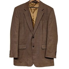 Jos A Bank Mens Sport Coat Blazer Size 44 L Wool Brown Check Tweed