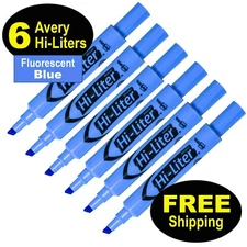 Avery Hi-Liter 24016 Fluorescent Blue, Chisel Tip, Pack of 6