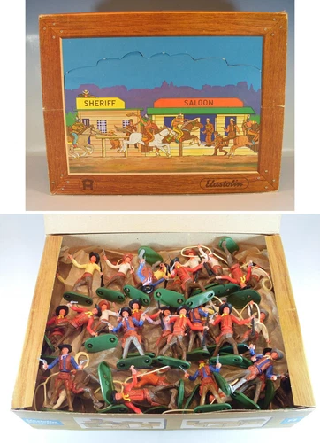 Cherilea 65 Piece Cowboys Retail Original Box by Elastolin #075