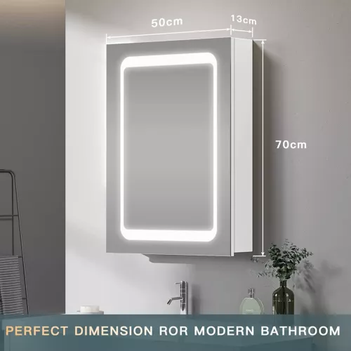 LED illuminated Bathroom Mirror Cabinet with Demister Shaver Socket Wall Mounted - Picture 15 of 26