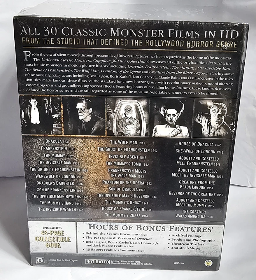 Universal Clásico Monsters 30 Película Dracula Frankenstein Blu-Ray Caja Juego - Imagen 3 de 4