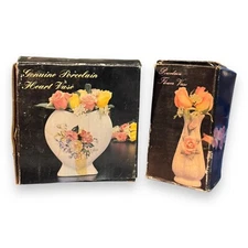 VTG Miniature Genuine Porcelain Rose Bud Vases 1 Used 1 New Both W/ Original Box