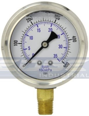 #ad LIQUID FILLED PRESSURE GAUGE 0 500 PSI 2.5quot; FACE 1 4quot; NPT LOWER MOUNT WOG $22.00