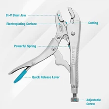 DURATECH 7-Inch Locking Pliers Curved Jaw Locking Pliers with Wire Cutter New