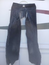 Leather Cowboy Chaps  Silver Hardware  YKK Brass Zippers  Mens X-L  BLACK  Fringes