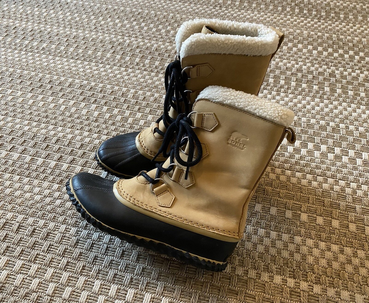 SOREL Caribou Slim Waterproof Curry Tan Leather Winter Snow Boots