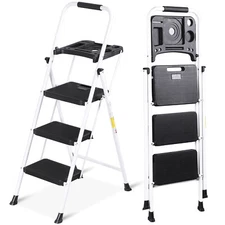 Step Ladder 3 Step Ladder with Tool Platform Folding Step Stool Multi-Purpose 