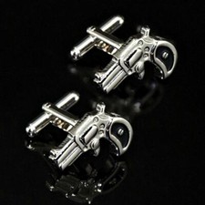 PISTOL CUFFLINKS Vintage Style Western Gun Duel Silver Black New with Gift Bag