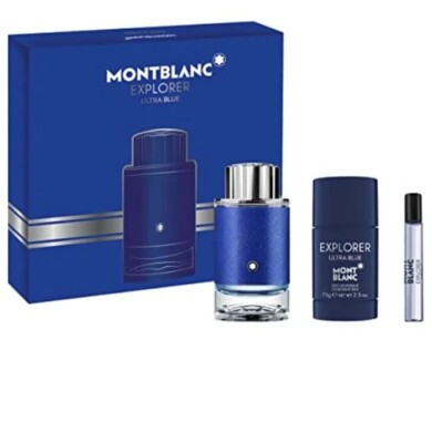 MONTBLANC EXPLORER ULTRA BLUE for Men 3 pc GIFT SET 3.3 oz EDP Spray + DEODORANT