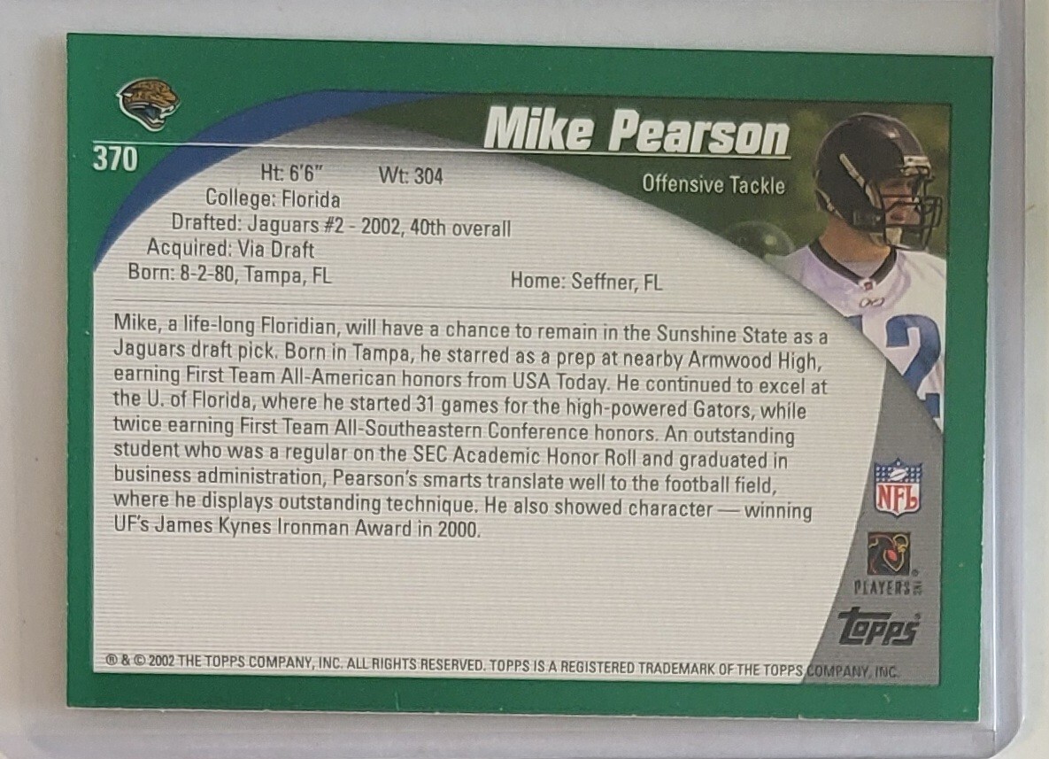 2002 Topps Rookie #370 Mike Pearson Jacksonville Jaguars Football