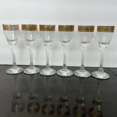 Vtg Cristalleria Fumo Champagne Flutes Glasses 24K Gold Bareware Handmade Italy