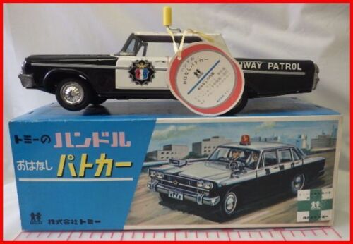 Tomy Tin Car Handle Story Police Car W/BOX F/S FEDEX - 第 1/11 張圖片