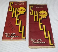 Vintage 1935 Shell Gas Michigan Ontario Road Maps Stamped King Bros Royal Oaks