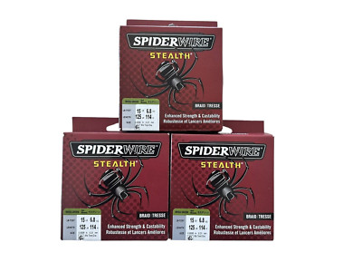 SPIDERWIRE STEALTH Moss Green Braided Fishing Line - 15 lbs 125 yd *LOT OF 3*
