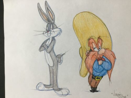 Virgil Ross Original Firmado Modelo Hoja Dibujo Yosemite Sam Bugs Personalizado Enmarcado - Imagen 4 de 7