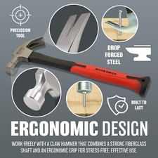 16OZ HAMMER FIBRE GLASS HANDLE RUBBER GRIP NON SLIP CLAW CURVED NAIL STEEL HEAD