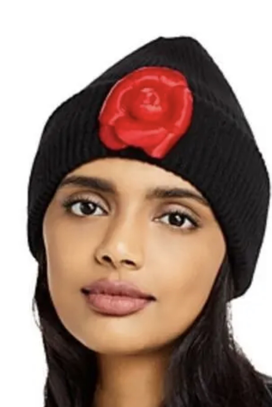 NEW Aqua Wide Cuff Flower Beanie Black Size OSFA