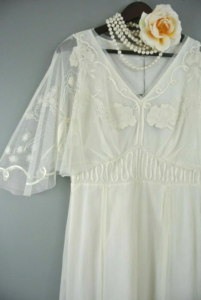 Vestido Nataya Marfil Encaje S Estilo Gatsby Boda Novia Vintage Bohemio Nuevo con Etiquetas #40116 Foto 3 de 4