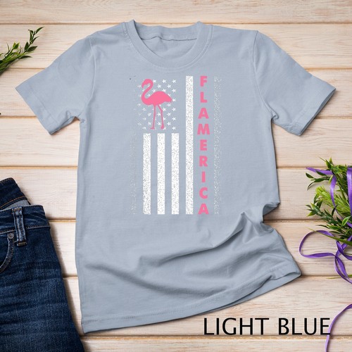 Camiseta unisex flamenco rosa del Día de la Independencia de los Estados Unidos 4 de julio bandera estadounidense - Imagen 6 de 15