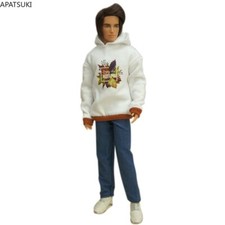 Fashion Clothes for 12" Boy Doll Outfits White Hoodie Top Long Denim Jeans Pants