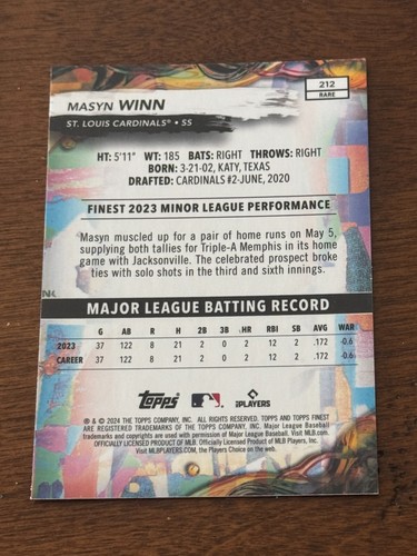 2024 Topps Finest - Checkerboard Rare #212 Masyn Winn (RC) ST. Louis Cardinals - Afbeelding 2 van 2