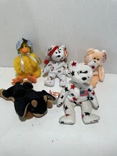TY TAGGED BEANIE BABIES COLLECTION RETIRED LOT OF 5 dobberman glory some rare