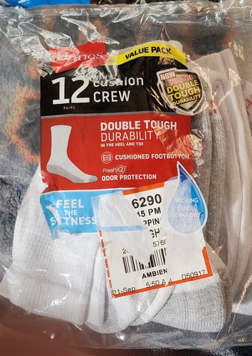 Hanes Calze Cushion Crew da uomo 6 paia bianche 6-12 taglie - Foto 3 di 3