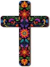 Floral Cross Wall Decor Hand Painted Decorative Inspirational Wooden Cross Spani