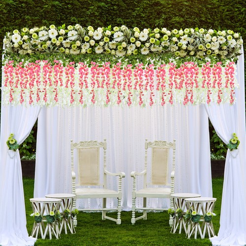 12 Pcs Artificial Wisteria Flower Hanging Decorations Wall Bride Floral Garland - Picture 7 of 9