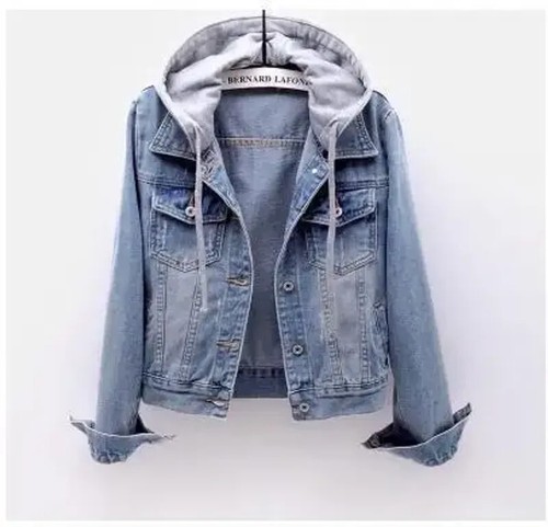 Women Denim Cost Hooded Single Breasted Button Jackets Patchwork Outerwear - Picture 18 of 28