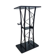 Wood (MDF) Top, Metal Truss Podium Pulpit Lectern 23.8X15.9X46" Cup Holder Black