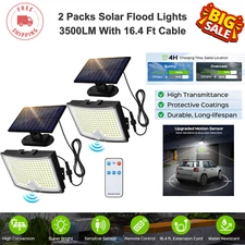 2 Pk Solar Flood Lights 3500LM, Motion Sensor, Remote Control,Waterproof Outdoor