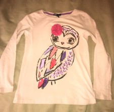 GAP KIDS Size L 10 Girls Portobello Pink Owl Tee Embroidered Beaded Rose Flower