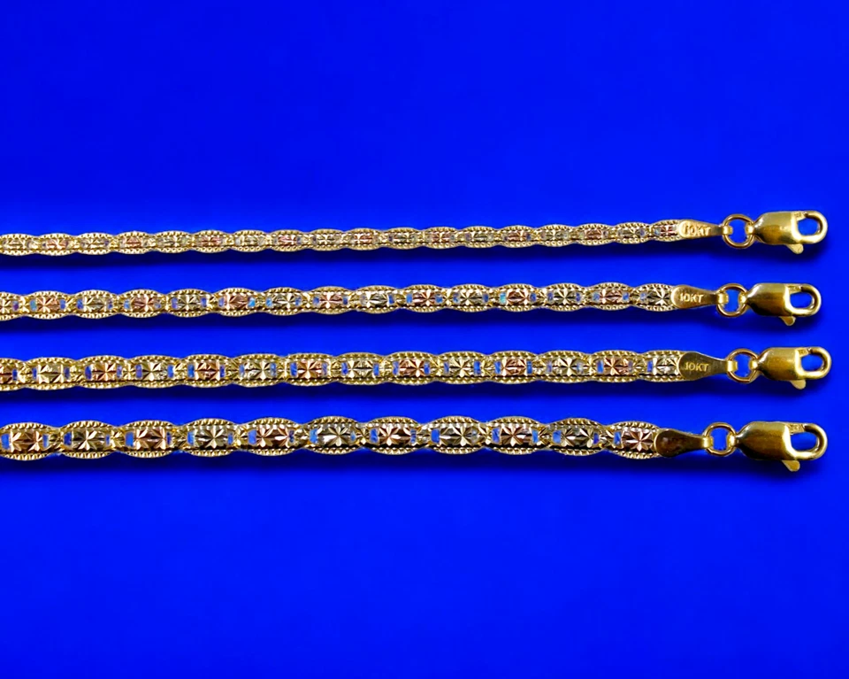 10K 三色金色纯色 Valentino 水手锚链项链 D/C 1.5 毫米-5 毫米