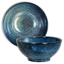 Japanese Noodle Soup Donburi Rice Bowl 7.25"D Porcelain Blue Swirl Made in Japan