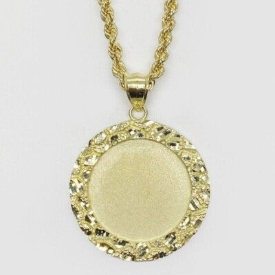 10K Solid Gold Picture Photo Memory Nugget Round Circle Pendant
