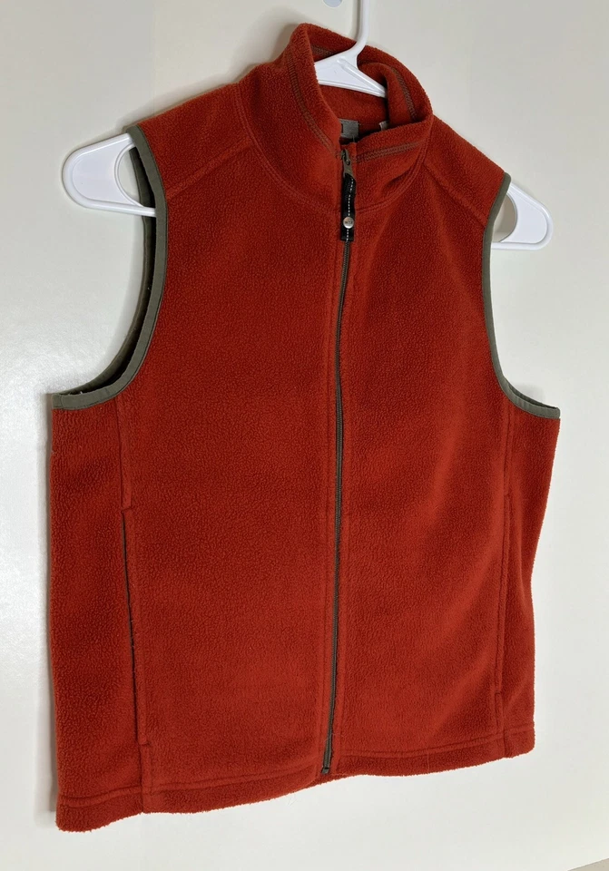 REI 男孩大号 L 12-14 橙色灰色抓绒拉链背心 — 第 2/4 张图片