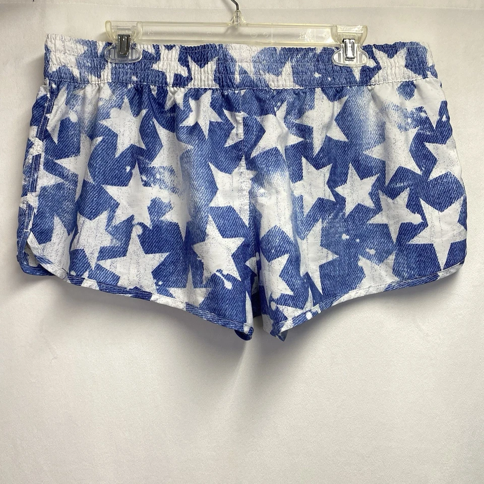OP Drawstring Waist Running Shorts Women XL 15-17 Blue White Star Lightweight Foto 2 de 4