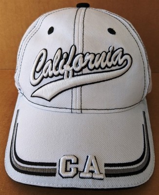 White California CA White Polyester Embroidered Baseball Hat Cap Hook&Loop Adult