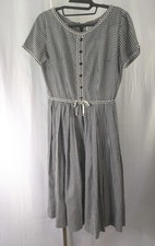 60s Black White Gingham Dress Vintage Picnic 27" Waist Retro A-line B03