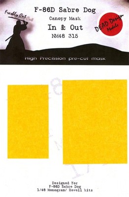 Dead Design 1/48 F-86D SABRE DOG IN & OUT CANOPY PAINT MASK Monogram / Revell