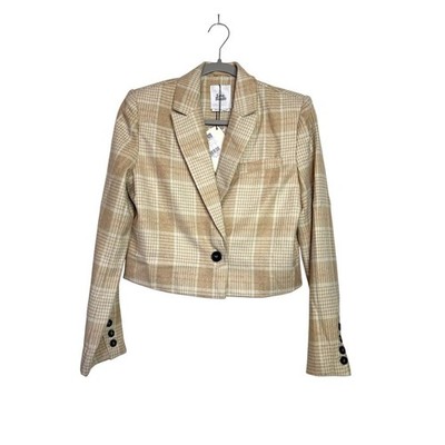 Love Bonito Tan Plaid Cropped Blazer Jacket HY8054 NWT Size S US 4