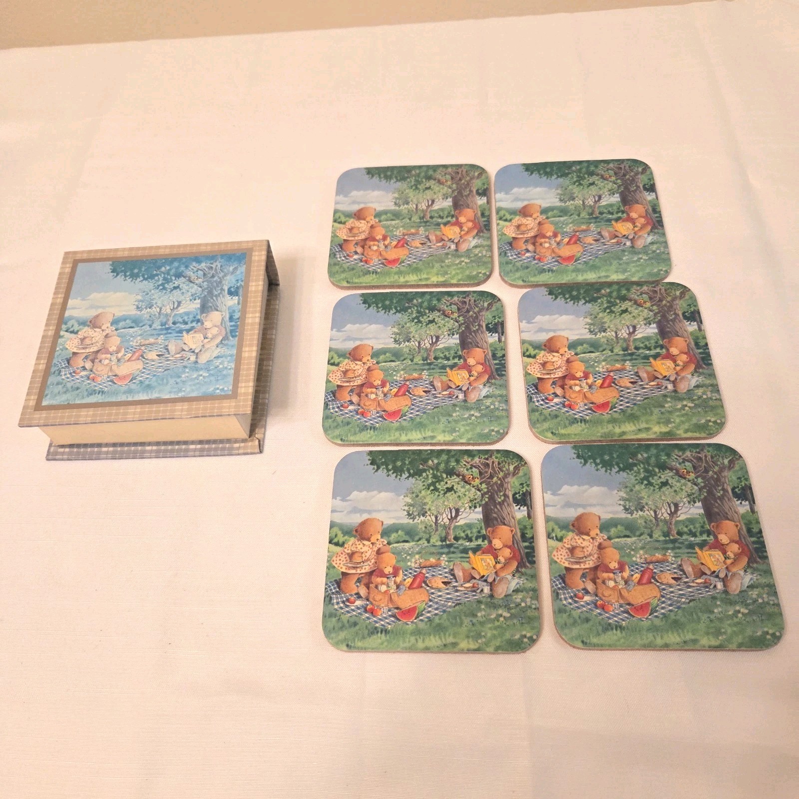 Vintage Legacy Publishing Group Boxed Set of 6 Coasters Country Teddy Bears 1996