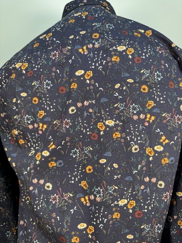 Next Mens Long Sleeved Floral Shirt Size Medium Slim Fit Cotton Blue - Picture 2 of 12