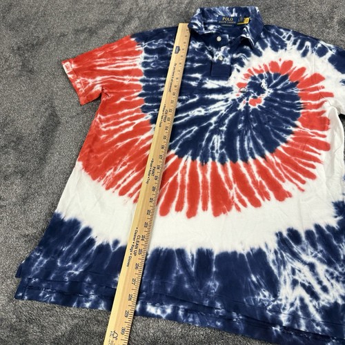NEW Ralph Lauren Red Blue Polo Shirt Men’s Large Tie Dye Custom Slim Fit USA - Picture 2 of 18