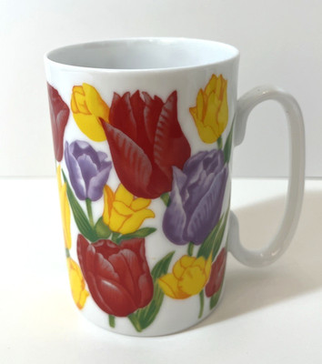 Royal President Coffee Tea Mug White Multicolor Tulips Floral Design 10oz